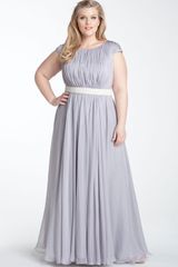 Js Collections Beaded Waist Chiffon Gown