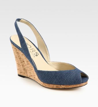  Vivian Denim Slingback Cork Wedge Sandals 