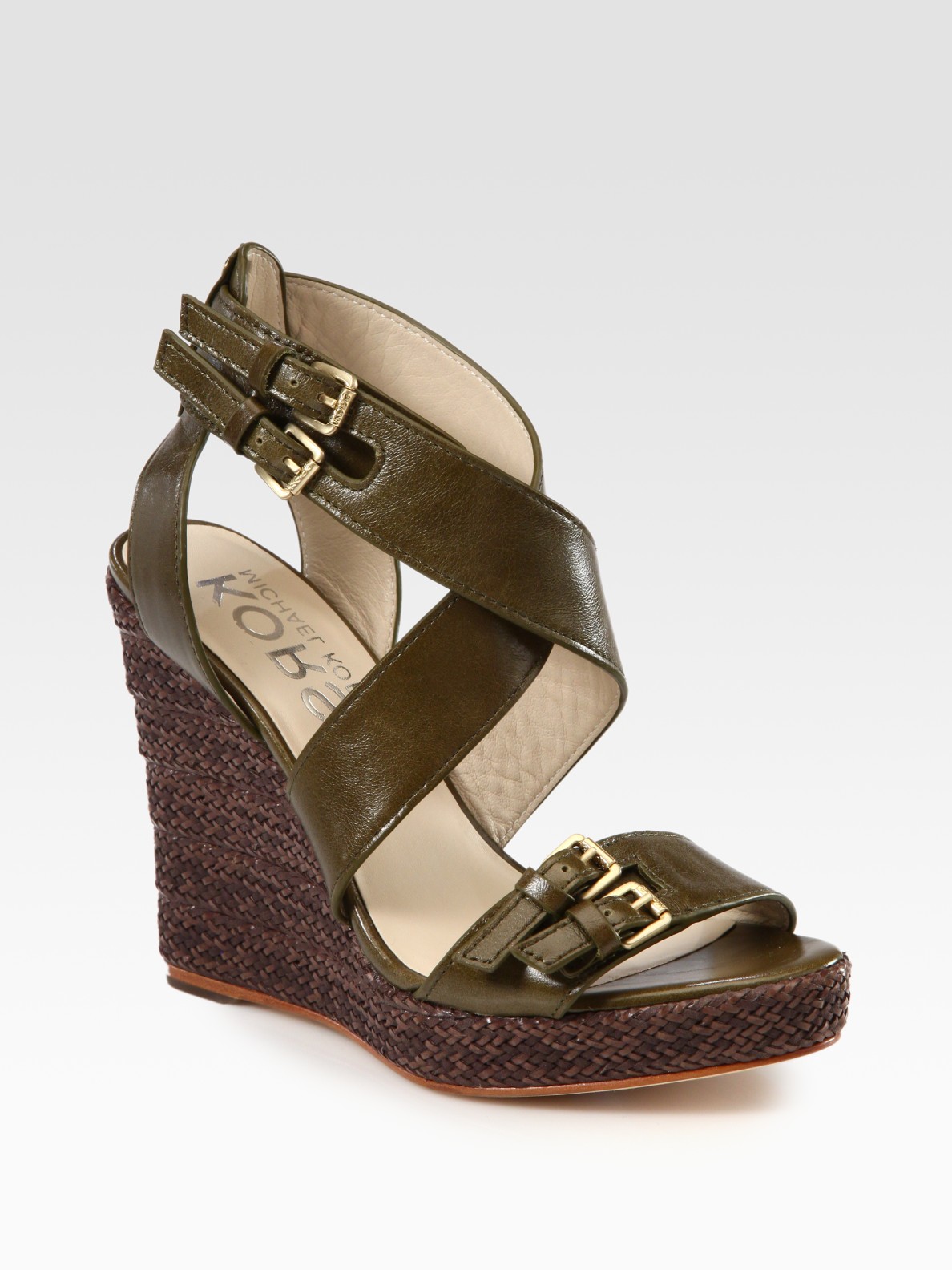 Kors By Michael Kors Westby Leather Espadrille Wedge Sandals in Green