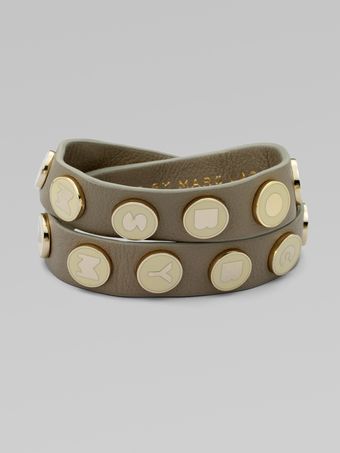 Marc By Marc Jacobs Enamel Disc Accented Double Wrap Leather Bracelet - Lyst