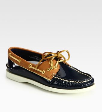  Two-tone Patent Leather and Leather Boat Shoes 