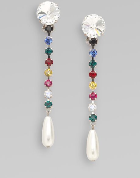 Miu Miu Swarovski Crystal Accented Drop Earrings in White - Lyst