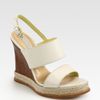 Pollini Leather Slingback Espadrille Wedge Sandals in Beige (white) - Lyst