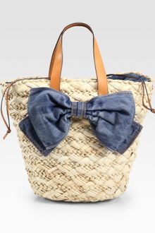 RED Valentino Straw & Denim Bucket Bag - Lyst