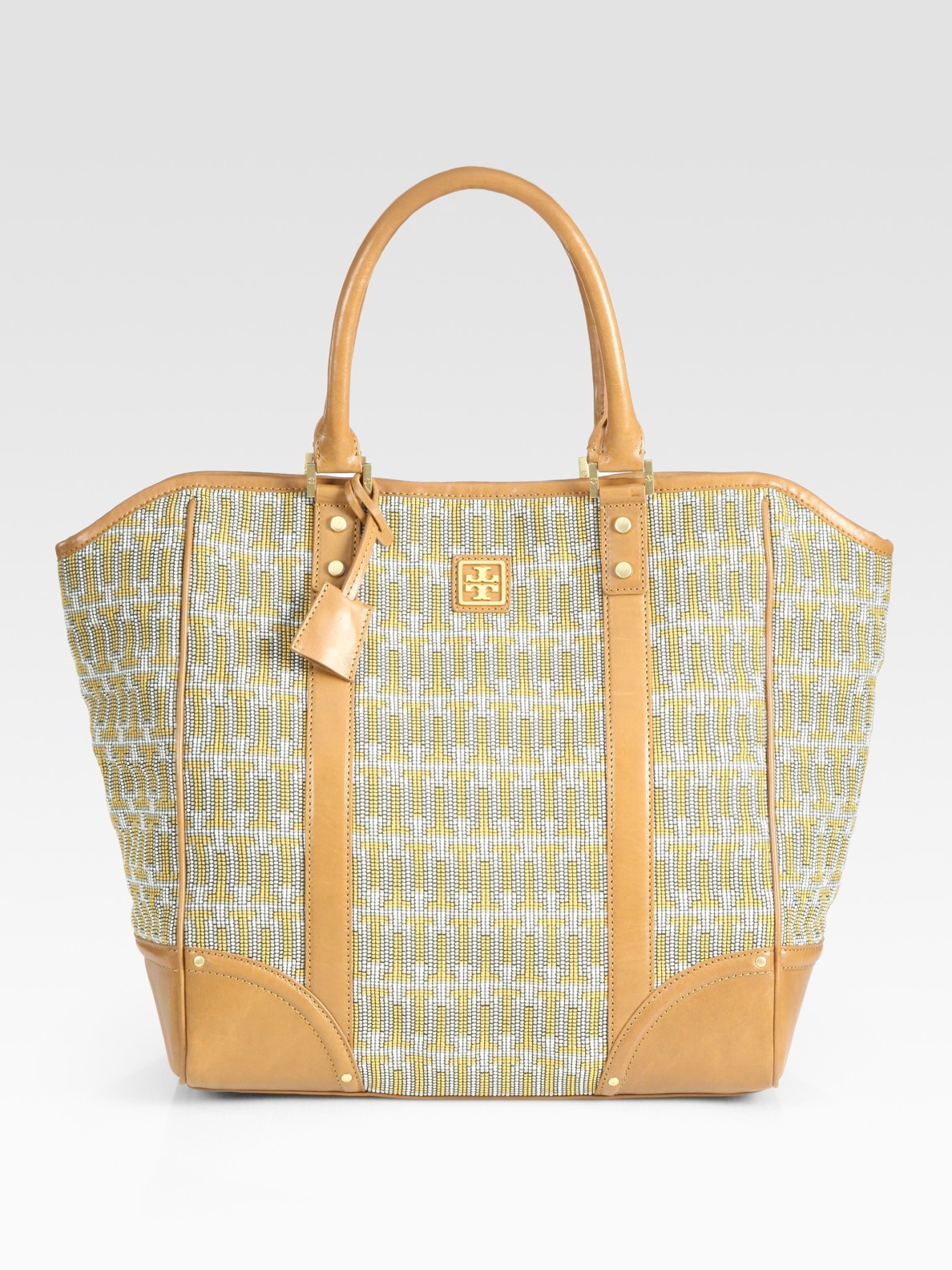 Tory Burch Needlepoint T & Leathertrim Tote Bag in Brown (tanmulti) Lyst