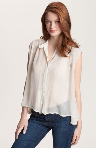 Winter Kate Lakshmi Oversized Sheer Silk Blouse in Gray (seedpearl) - Lyst