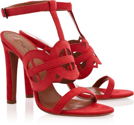 Alaïa Suede Platform Cutout High Heels in Red - Lyst