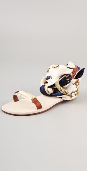 Avec Moderation Print Scarf Ankle Wrap Sandals - Lyst