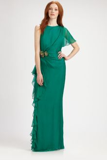 Badgley Mischka Asymmetrical Silk Gown - Lyst