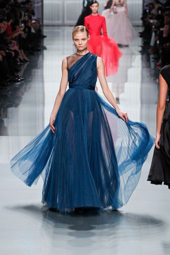 Dior Fall 2012 Sash Shoulder Sheer Plisse Evening Gown  - Lyst