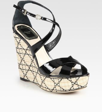 Dior Patent Leather Platform Wedge Sandals - Lyst