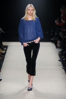 Isabel Marant Fall 2012 Black Velvet Cropped Suede Pants with Blue Trims - Lyst