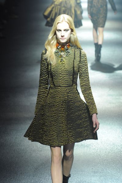 Lanvin Fall 2012 Textured Dress with Flared Bottom in Gold - Lyst