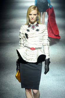 Lanvin Fall 2012 Heavily Layered Knee-Length Jewel-Hued  Peplum Dress in Black and White  - Lyst