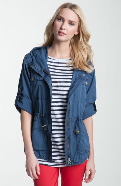 Michael By Michael Kors Cinch Waist Anorak in Blue (washed indigo) - Lyst