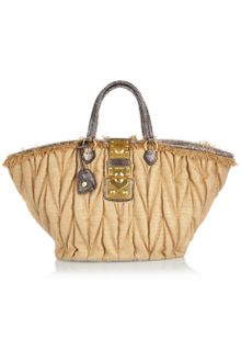 Miu Miu Leather-trimmed Matelassé Straw Tote - Lyst