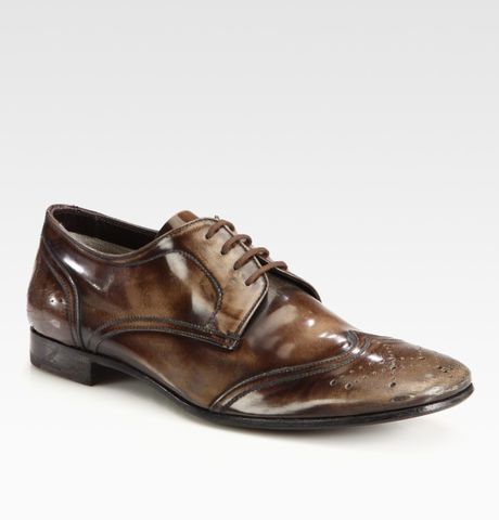 Prada Spazz Wingtip Laceups in Brown for Men - Lyst