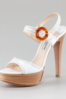 Prada Buckled Topstitched Sandal - Lyst