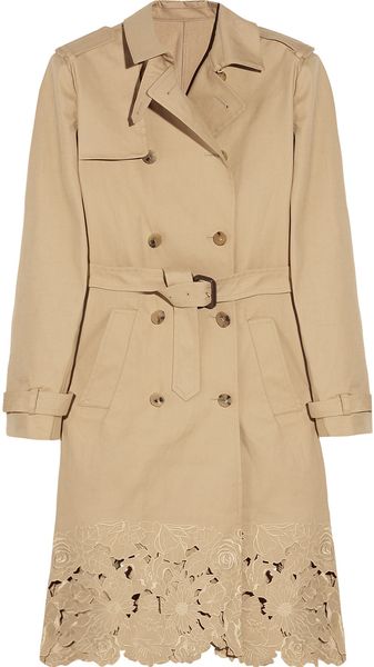 Valentino Embroidered Cotton-gabardine Trench Coat - Lyst