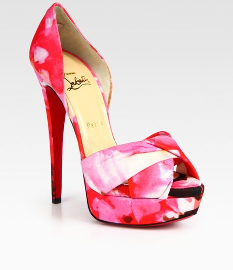 Christian Louboutin Floralprint Peep Toe Platform Pumps in Pink - Lyst