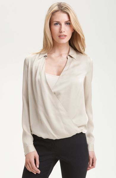 Classiques Entier Faux Wrap Silk Blouse in Gray (grey feather) - Lyst