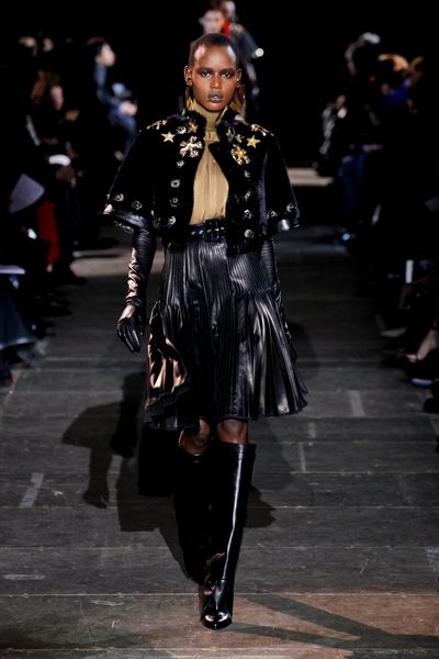 Givenchy Fall 2012 Black Pleated Leather Skirt Belted At The High Waist in Black - Lyst