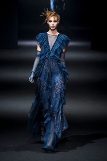John Galliano Fall 2012 Blue Evening Gown with Ruffle Details and Embellishment - Lyst