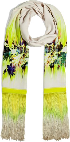 Matthew Williamson Bone Tokyo Faze Fringe Silk Scarf in Green (bone) - Lyst