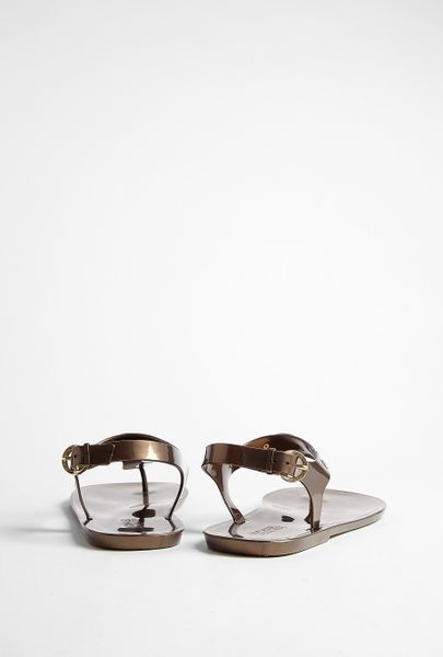 Michael Michael Kors Bronze Mk Plaque Flat Sandal in Gold (bronze) | Lyst