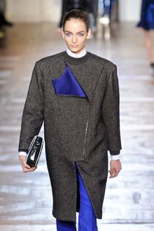 Stella McCartney Fall 2012 Gray Wool Coat With Reversed Blue Placket & Side Zip - Lyst