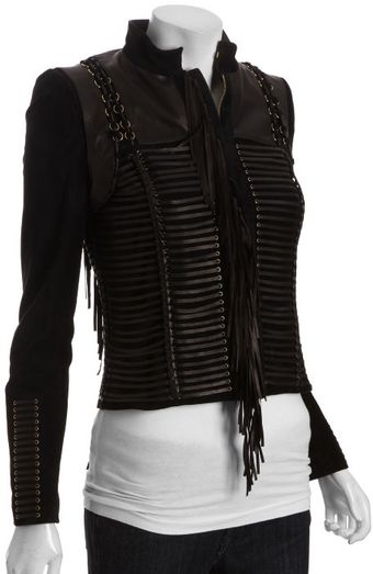Gucci Black Suede Woven Fringe Detail Motorcycle Jacket - Lyst