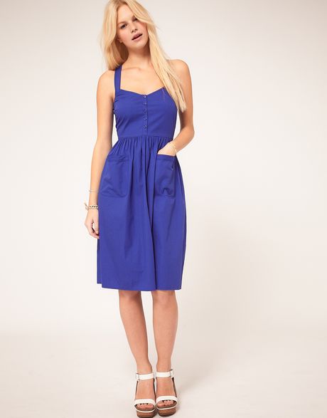 Asos Midi Summer Dress With Pockets in Purple (navy) Asos Midi Summer Dress With Pockets in Purple (navy)