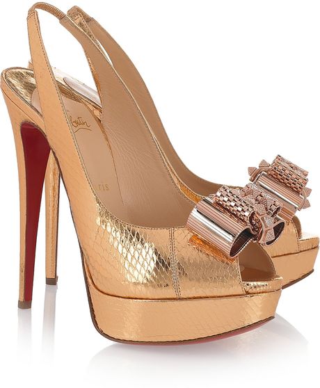Christian Louboutin Metal Nodo 150 Watersnake Slingbacks in Brown (gold) - Lyst