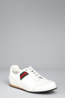 Gucci White Leather Web Stripe Lace Up Sneakers - Lyst