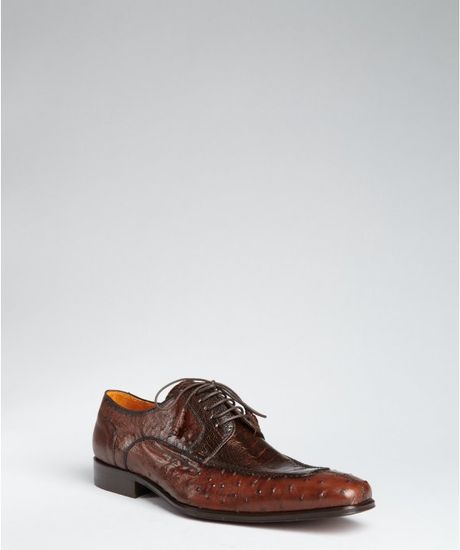 Mezlan Tobacco Ostrich Tapered Square Toe Derbies in Brown for Men (tobacco) - Lyst