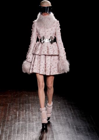 Alexander McQueen Fall 2012 Two-Piece Skirt Suit in Light Lavender Endowed with Mongolian Lamb Fur Collar and Sleeves - Lyst
