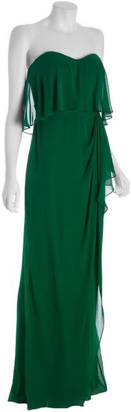 Badgley Mischka Emerald Tiered Silk Strapless Gown in Green (emerald) - Lyst