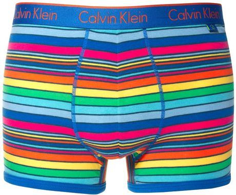Calvin Klein Stripe Trunks in Blue for Men - Lyst