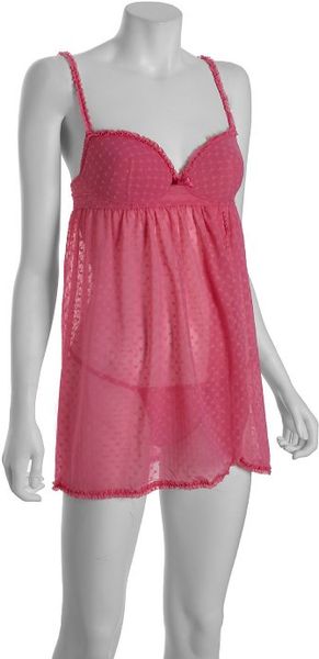  Candy Pink Molie Babydoll and G-string Set 