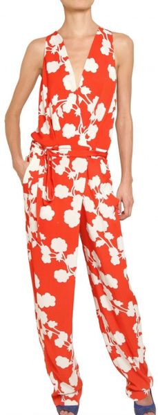 Diane Von Furstenberg Open Back Printed Silk Crepe Jumpsuit - Lyst