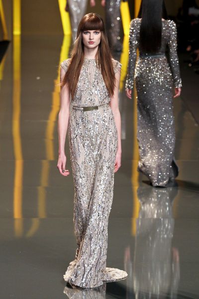Elie Saab Fall 2012 Sheer Paillette Detail FloorLength Gown in White - Lyst
