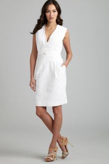 Hermes White Cotton Pleated Front Shift Dress - Lyst