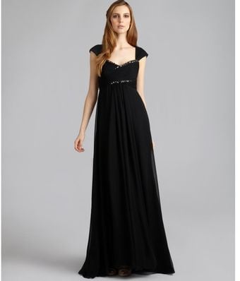 Notte By Marchesa Black Silk Beaded Empire Waist Gown - Lyst