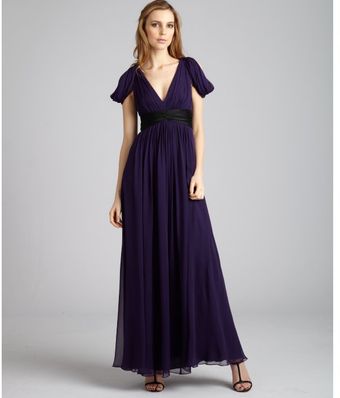  Violet Silk Chiffon V-neck Drape Gown 