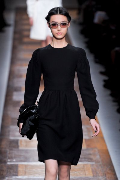 Valentino Fall 2012 KneeLength Formal Black Dress with Bell Sleeves  in Black - Lyst