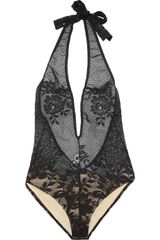 Yves Saint Laurent Halterneck Stretch-lace Bodysuit