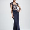 Tadashi Shoji Squareneck Lace Gown in Blue (navy nude) - Lyst