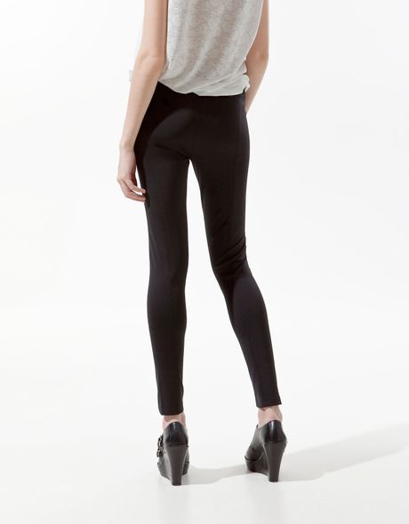 Zara Leggings With Zip in Black | Lyst