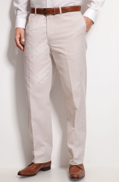 NordstromÂ® Flat Front Pinstripe Trousers in Khaki for Men (khaki ...