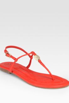 Tory Burch Emmy Leather Thong Logo Sandals - Lyst